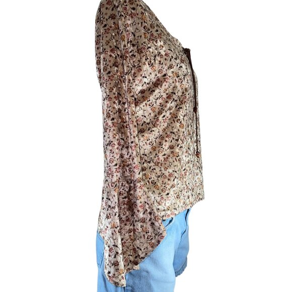 NY City Design Co Boho Floral Plush Top Tie -up Front Elongated Sleeves Womens M - Picture 6 of 6